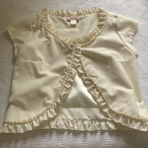 Anthropologie Shumaq Crop Ruffle Open Cotton Blend Summer Jacket L - Picture 10 of 12